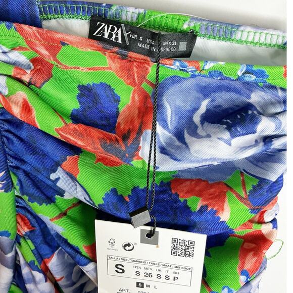 Zara Womens One Shoulder Bodysuit Floral Green Blue Small - Picture 3 of 5